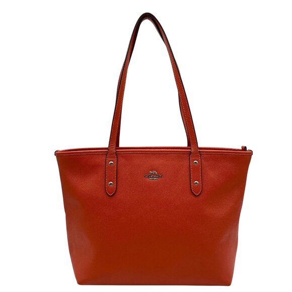 Coach Burnt Orange Pebbled Leather Zip Top City Tote Bag F58846 - Picture 1 of 12